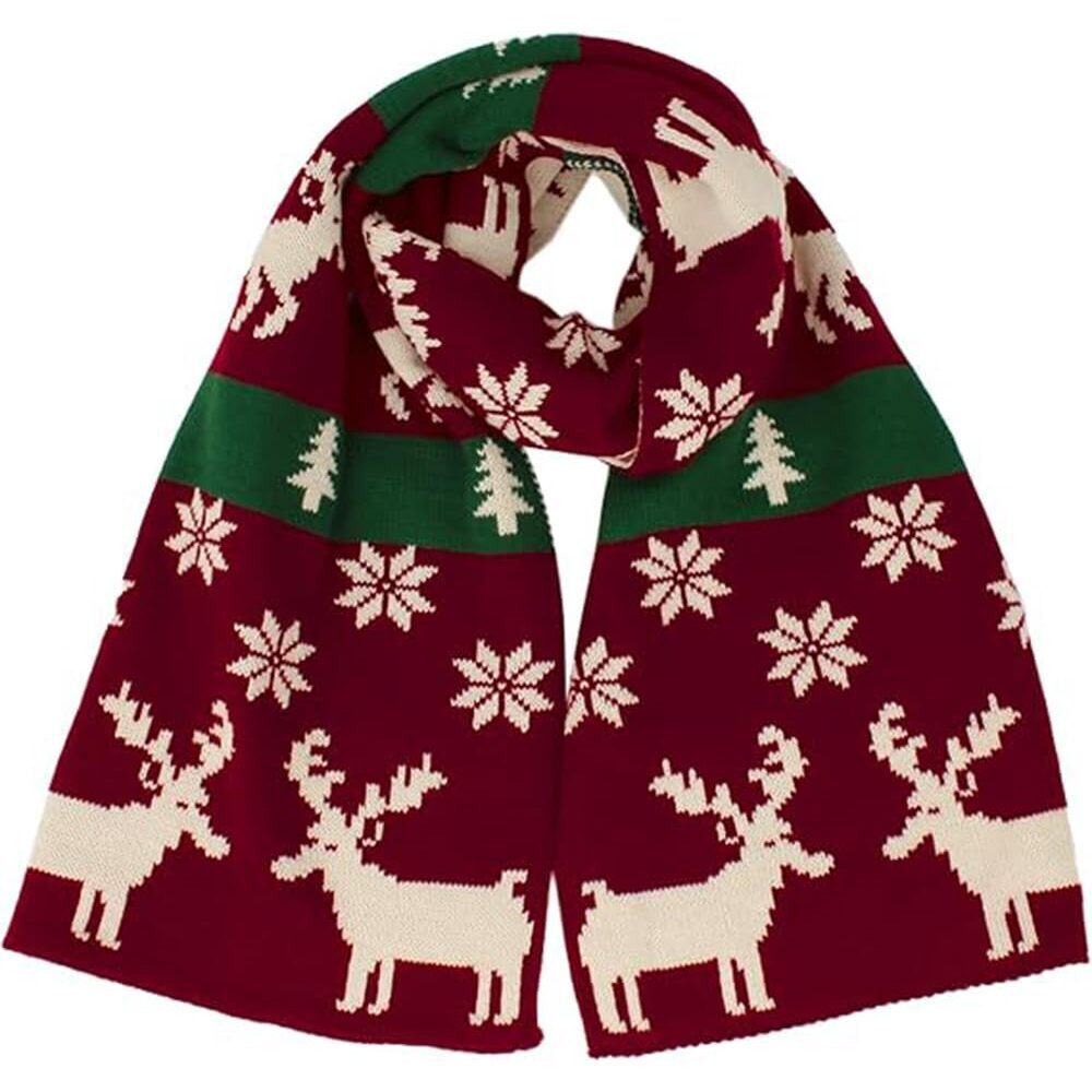 8163 Womens Christmas Scarf Winter Knitted Reindeer Shawl
